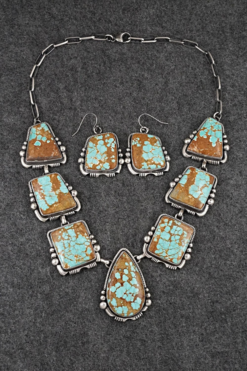 Turquoise & Sterling Silver Necklace and Earrings Set - Paul Livingston