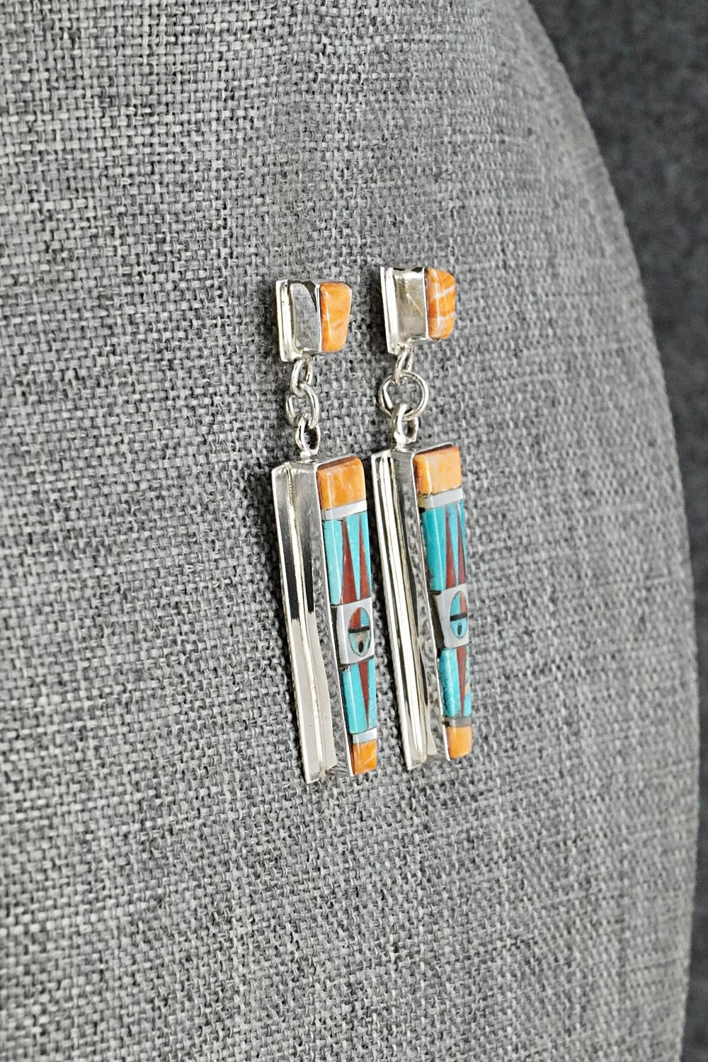 Multi-Stone & Sterling Silver Inlay Earrings - Rayland Edaakie