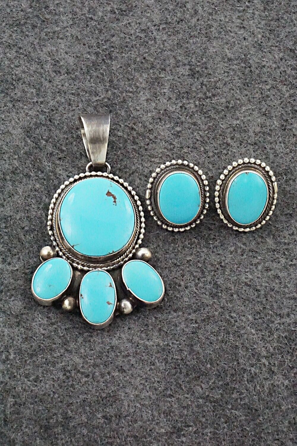 Turquoise & Sterling Silver Pendant & Earrings Set - Kathleen Chavez