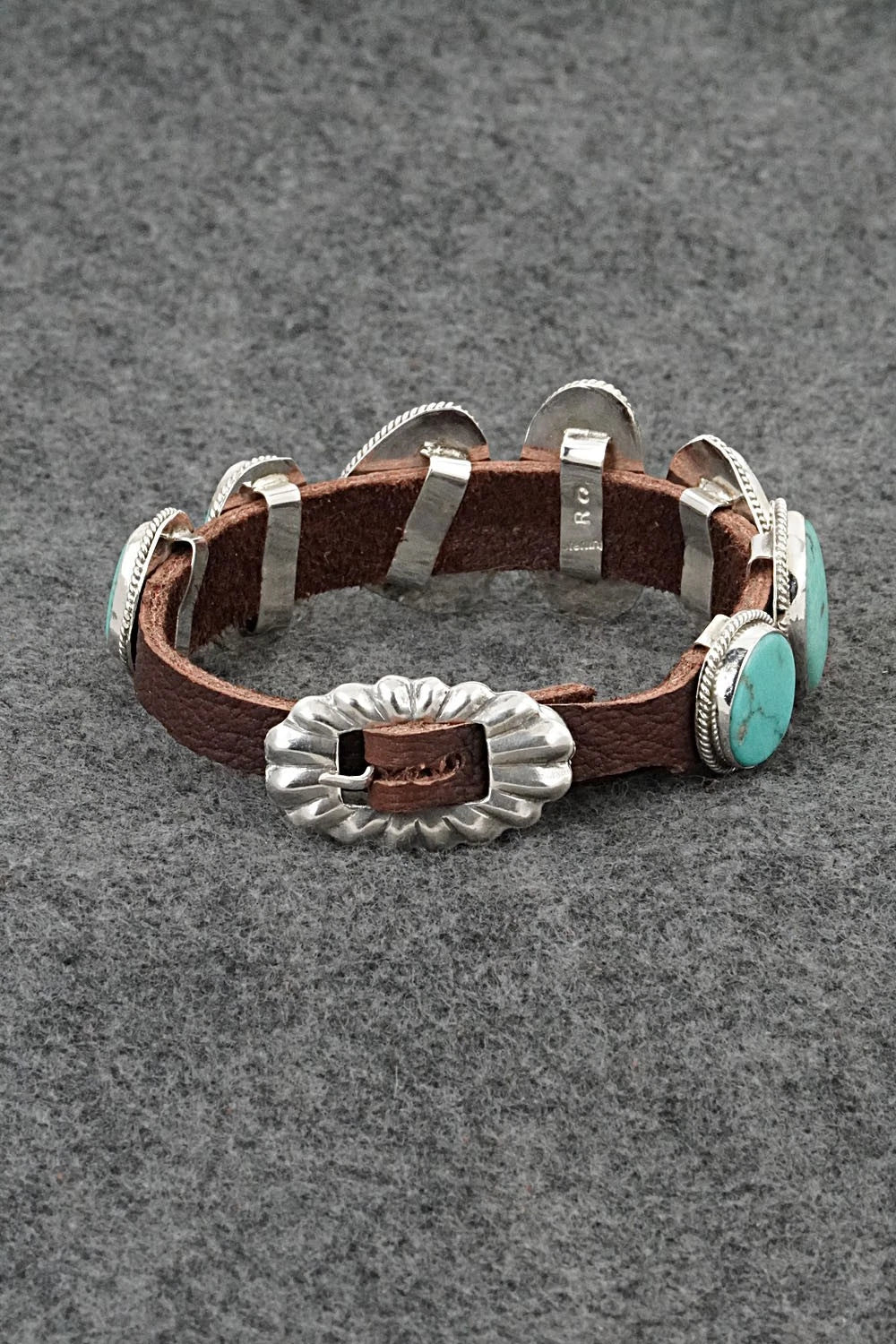 Turquoise, Sterling Silver & Leather Bracelet - Rosita Charlie