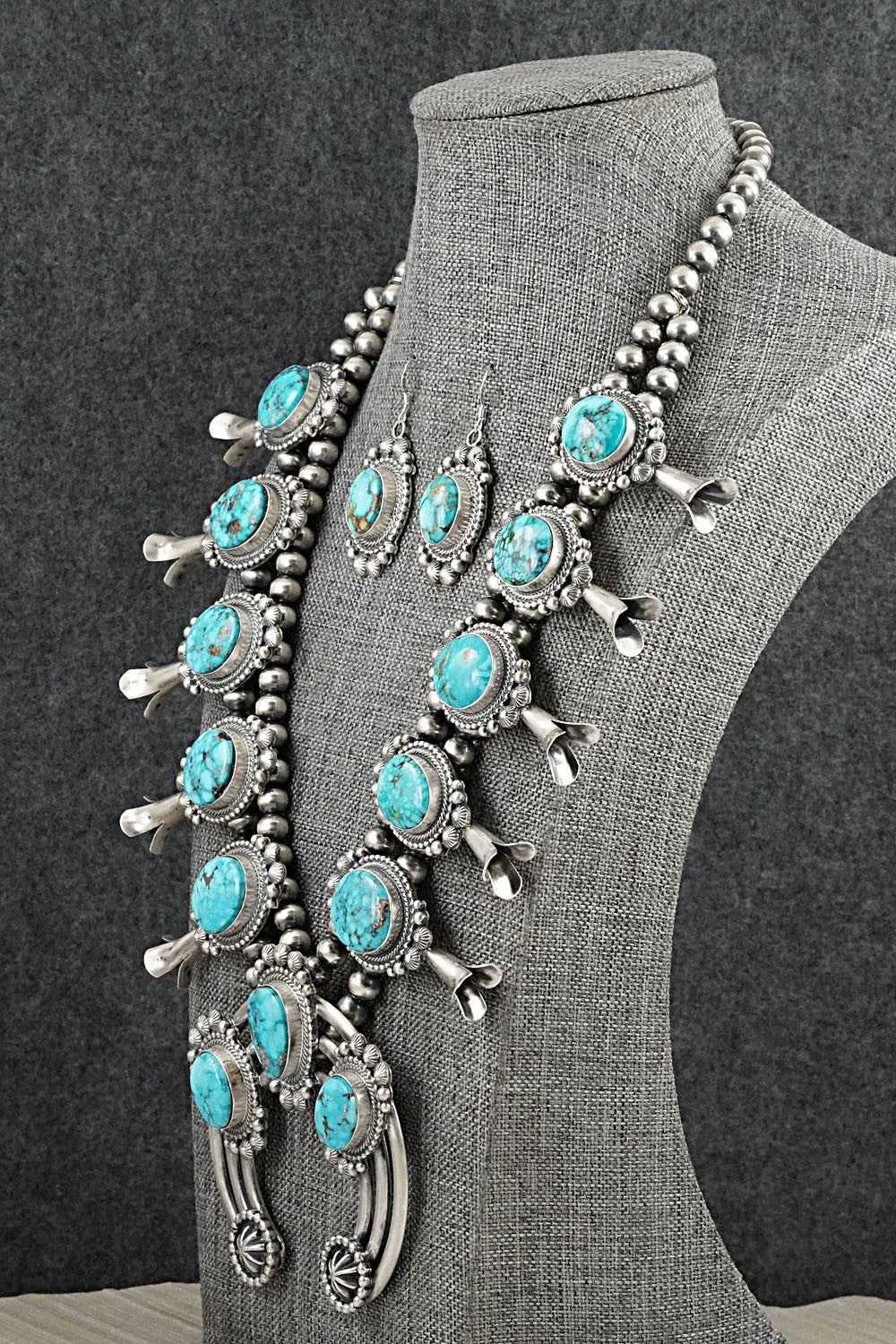 Turquoise & Sterling Silver Squash Blossom Set - Tom Lewis