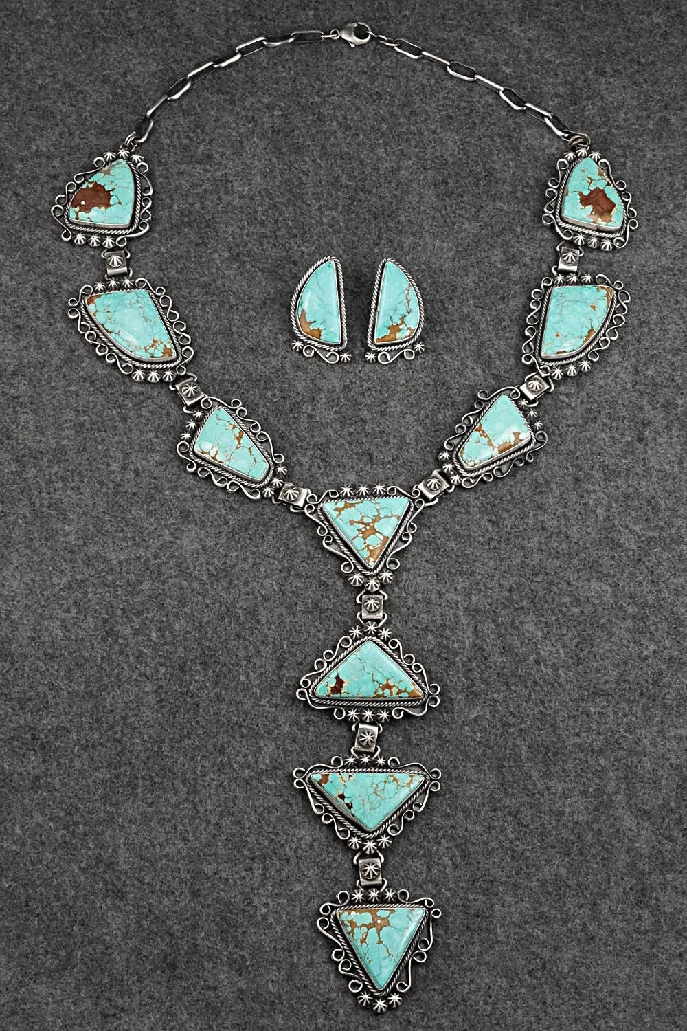 Turquoise & Sterling Silver Necklace and Earrings Set - Paul Livingston