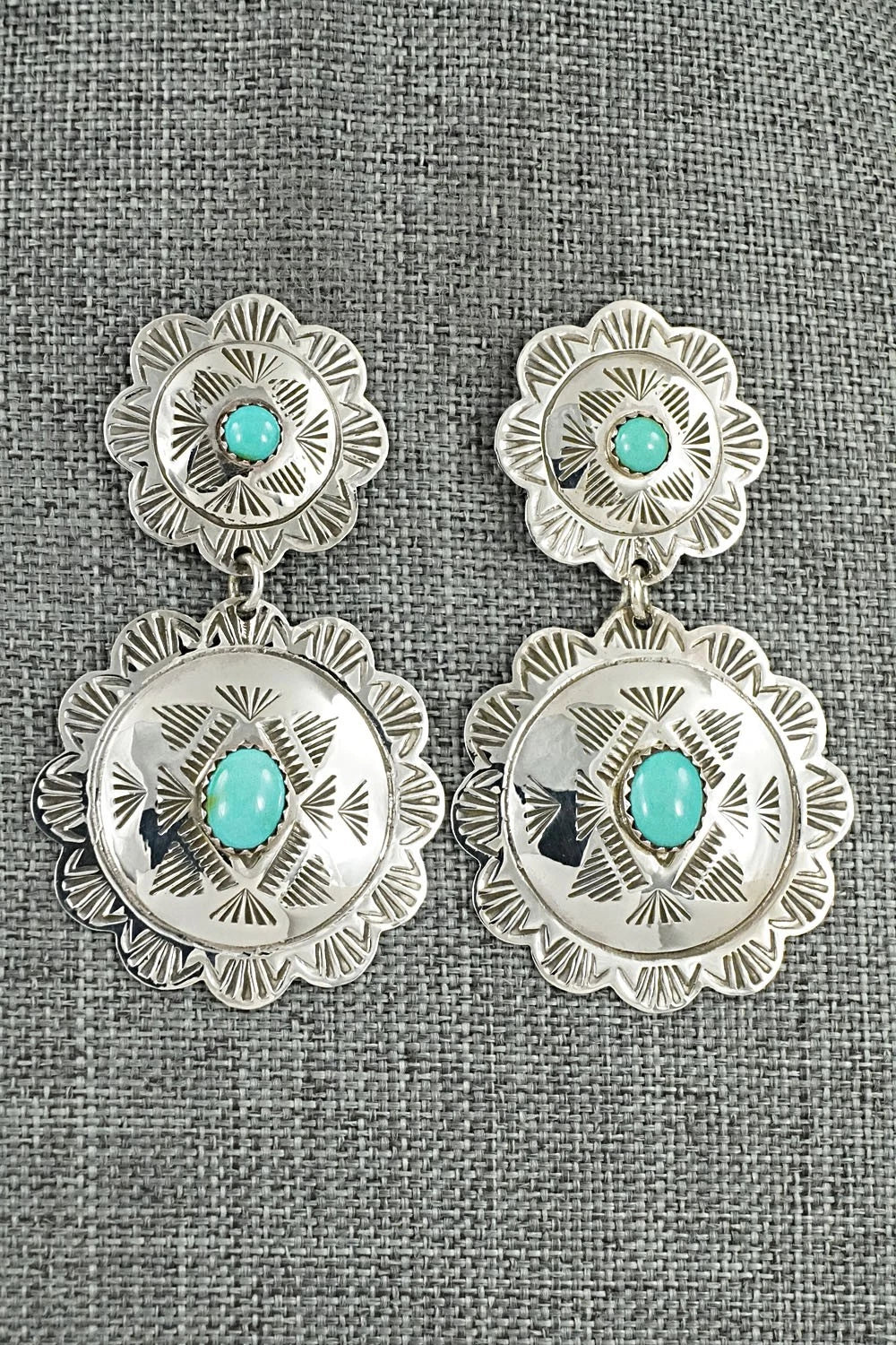 Turquoise and Sterling Silver Earrings - Bertha Begay
