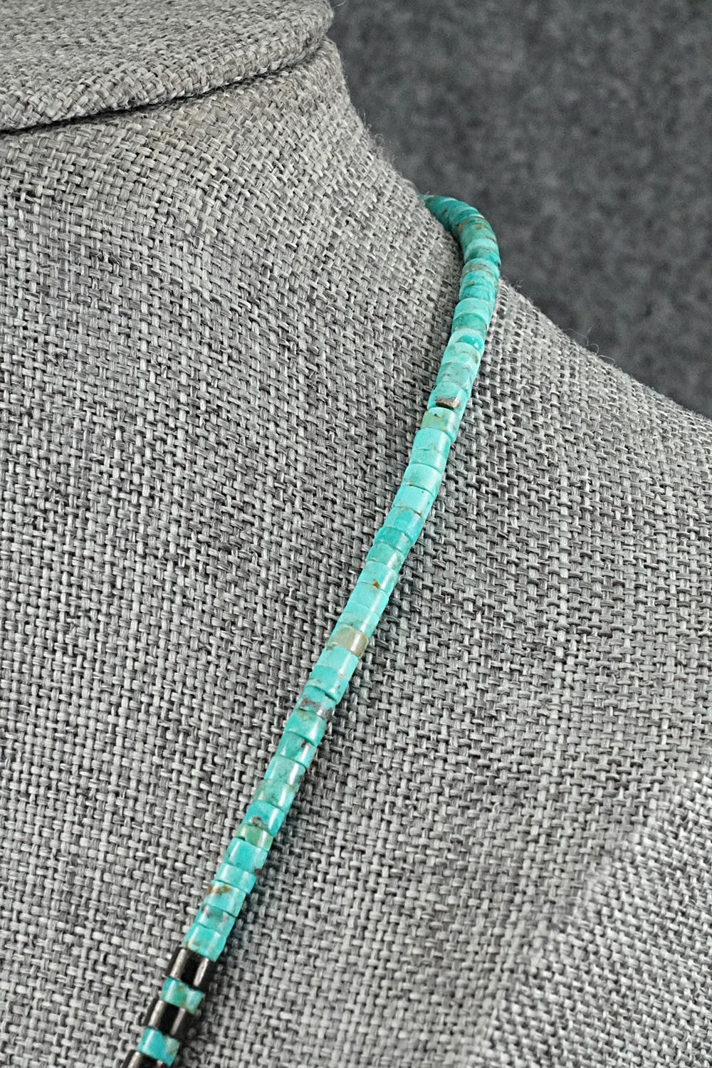 Turquoise, Onyx & Sterling Silver Necklace 19" - Helen Tsosie