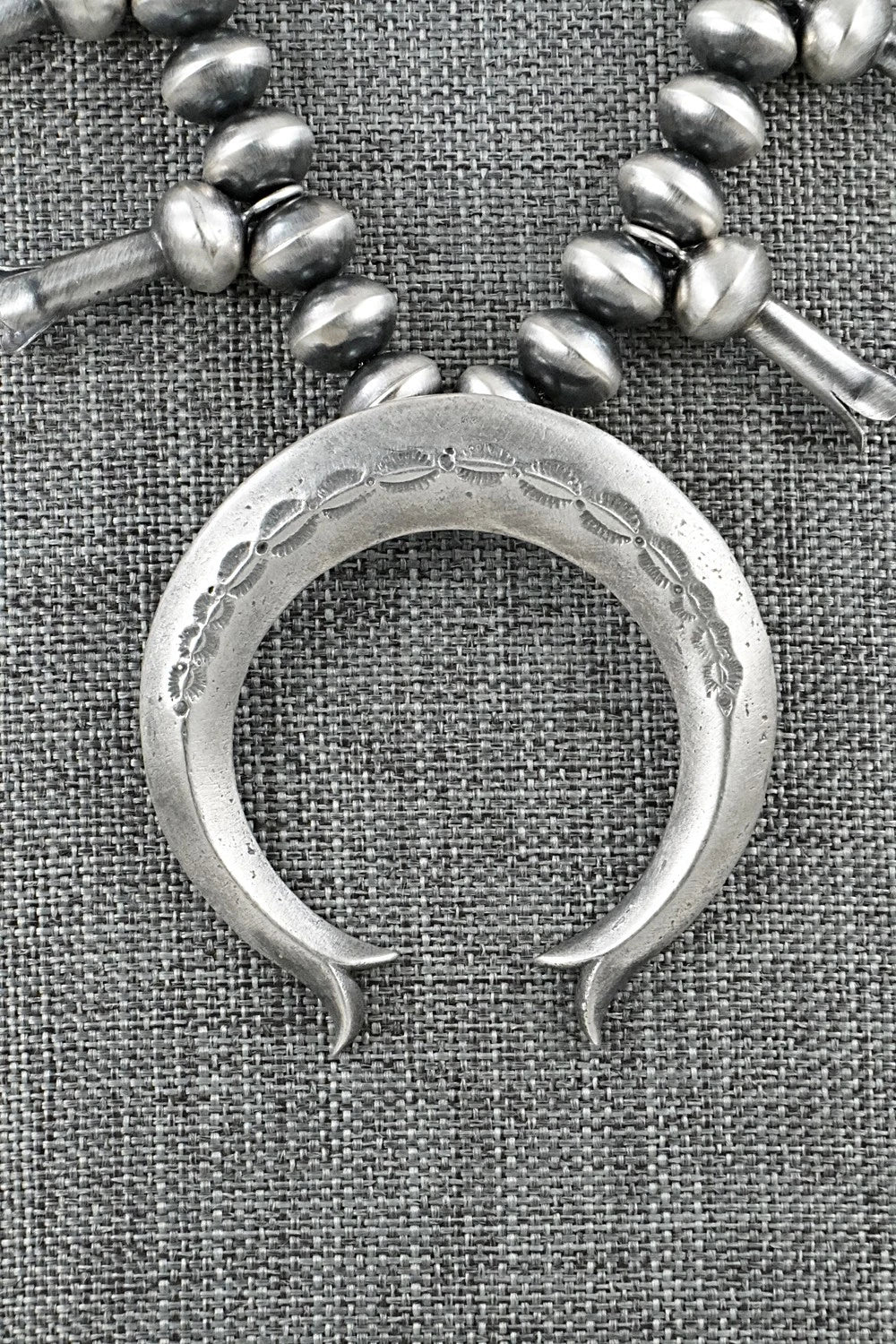 Sterling Silver Navajo Pearl Squash Blossom Necklace - Presley Haley