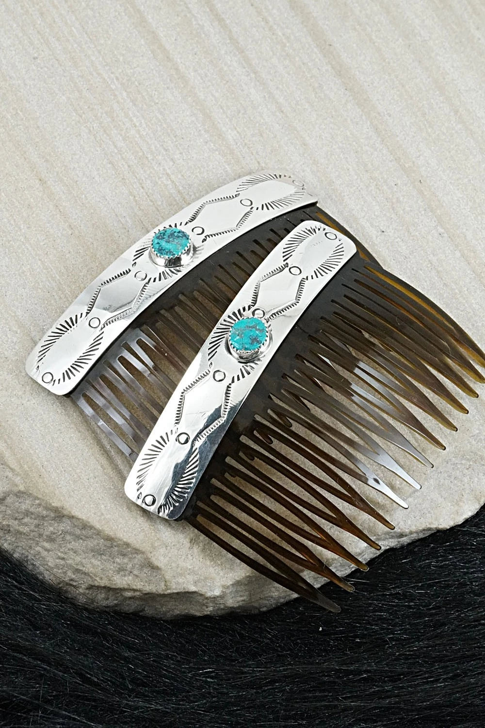 Turquoise & Sterling Silver Hair Combs - Jolene Begay