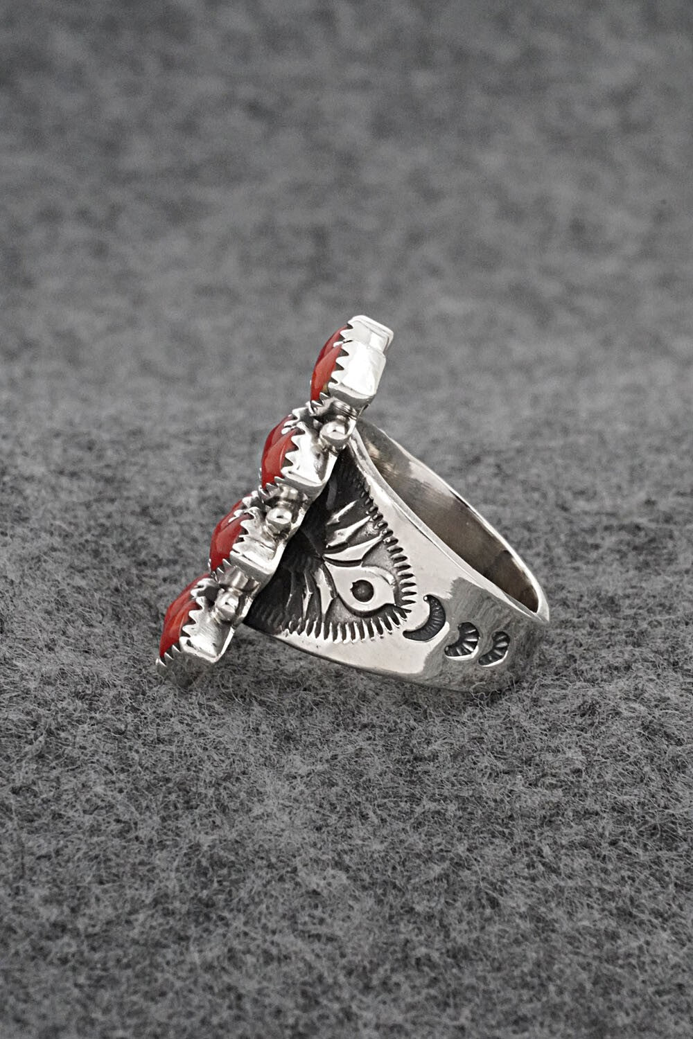 Coral & Sterling Silver Ring - Verley Betone - Size 5.5