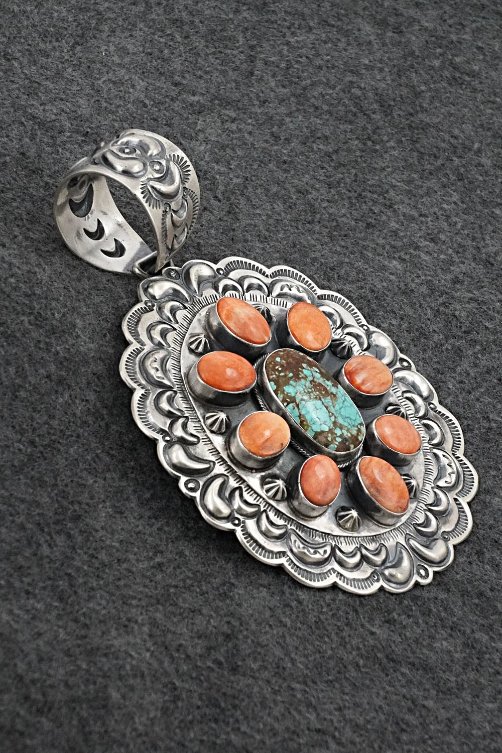 Turquoise, Spiny Oyster & Sterling Silver Pendant - Randy Boyd