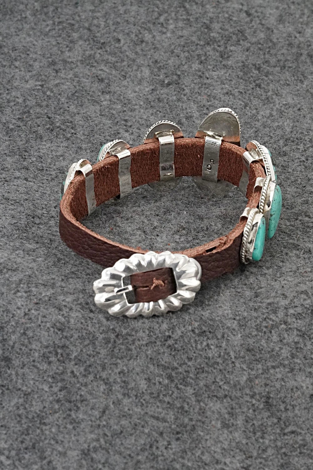 Turquoise, Sterling Silver & Leather Bracelet - Rosita Charlie