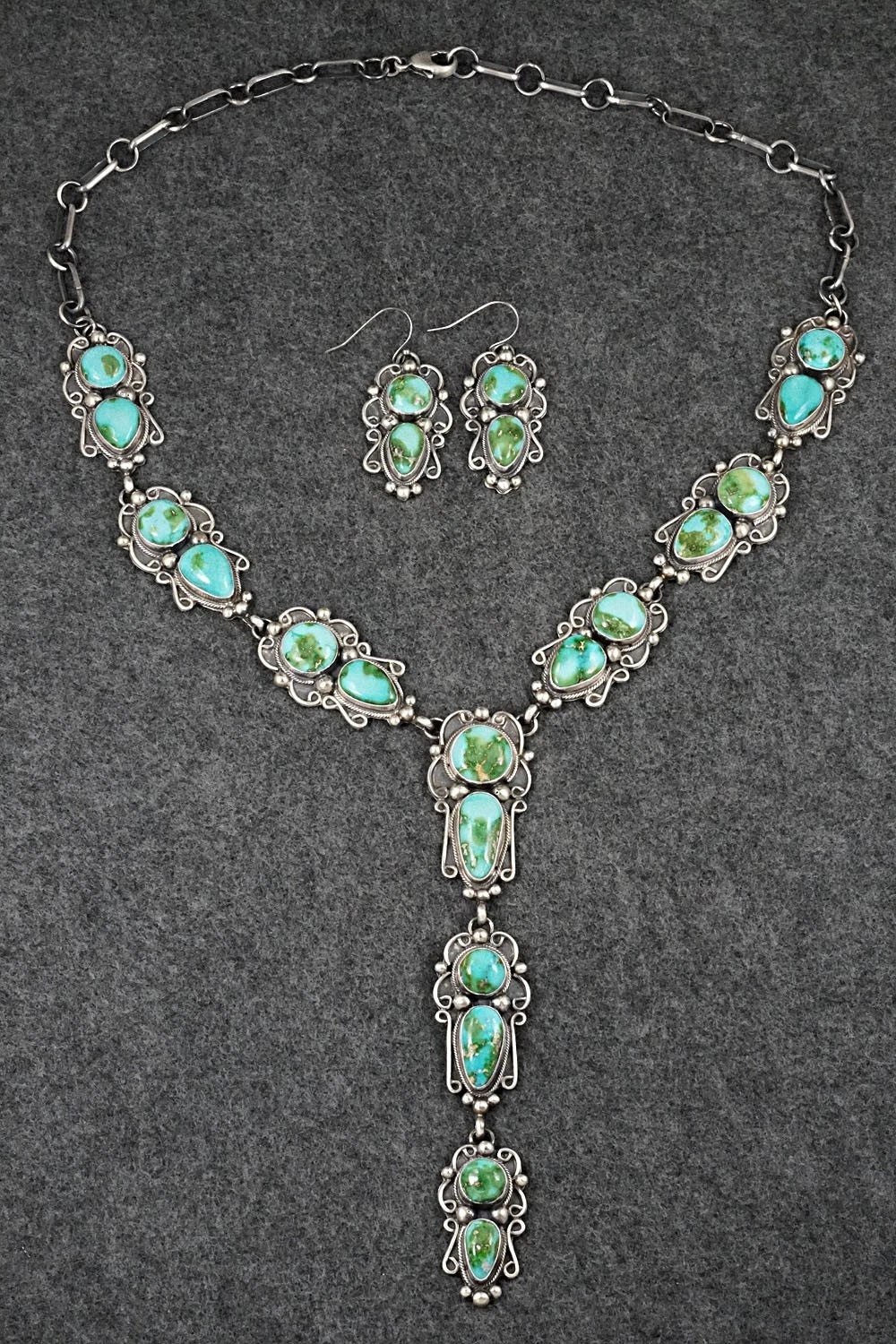 Turquoise & Sterling Silver Necklace and Earrings Set - Kathleen Livingston