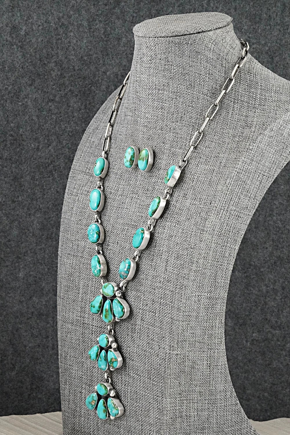 Turquoise & Sterling Silver Necklace and Earrings Set - Darrin Livingston