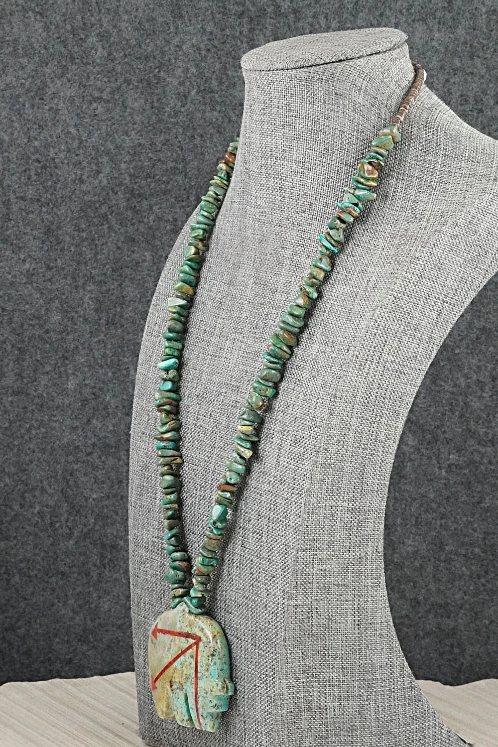 Turquoise Zuni Fetish Carving & Sterling Silver Necklace - Bernard Laiwakete