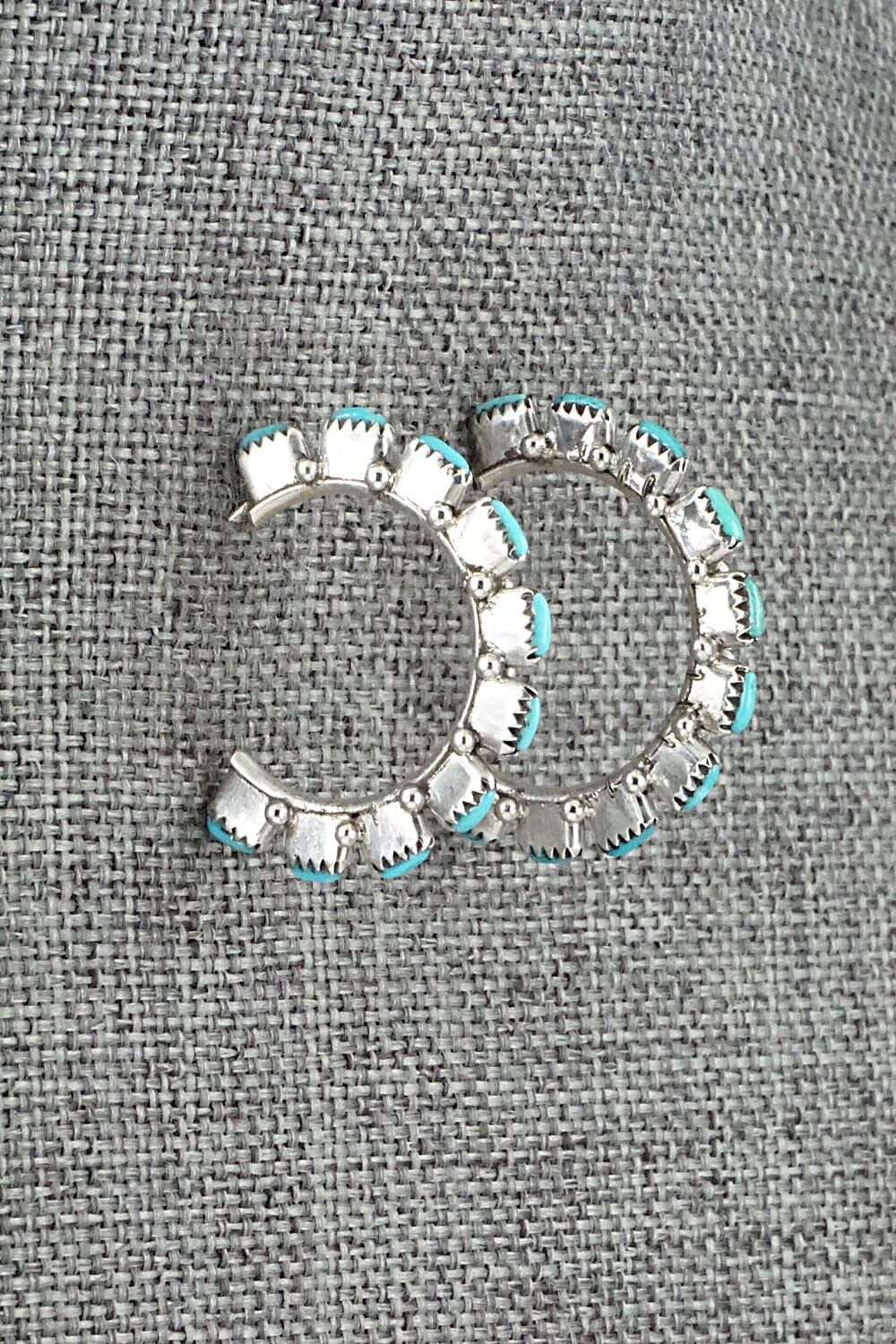 Turquoise & Sterling Silver Hoop Earrings - Leland Tucson