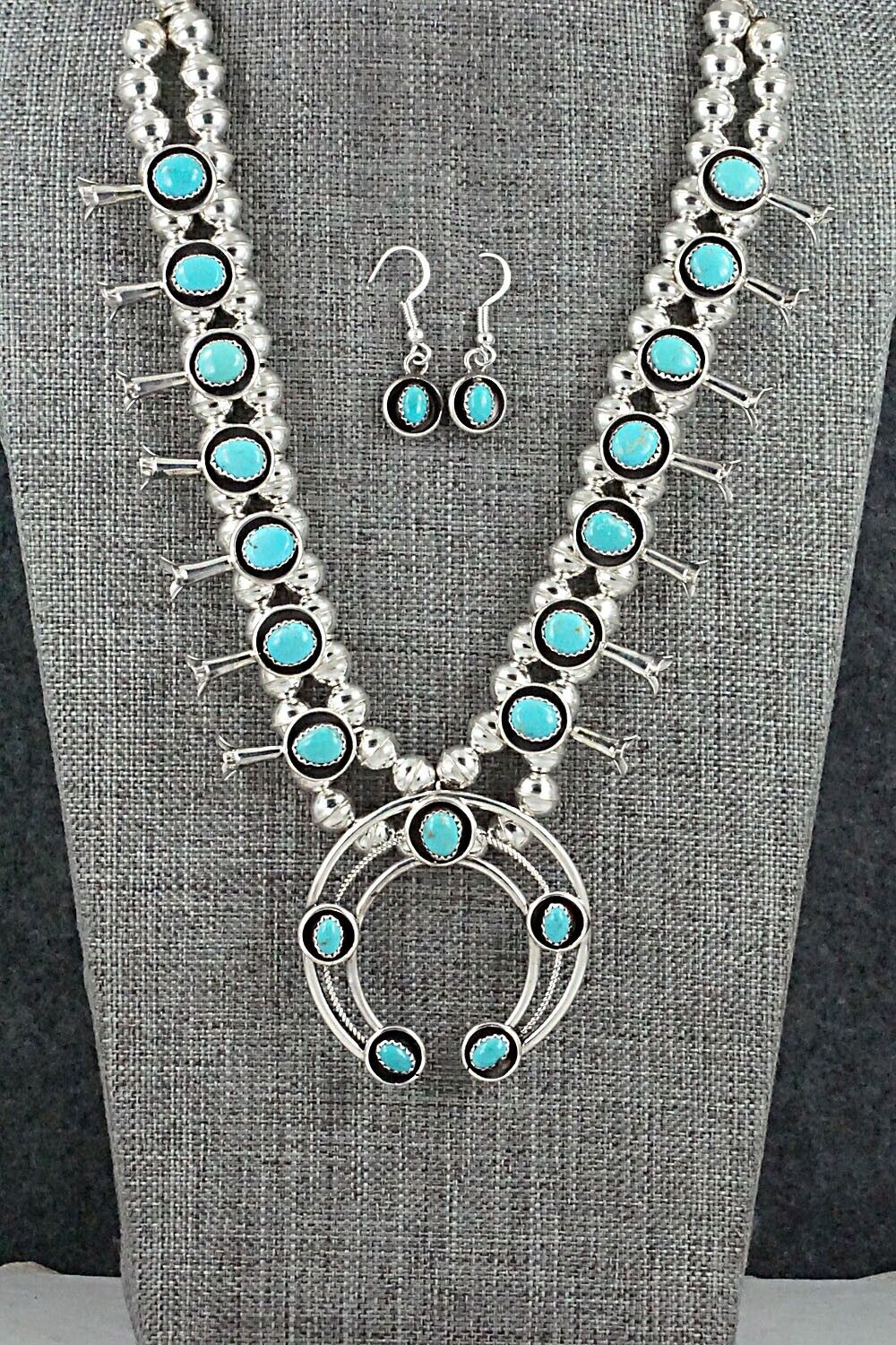 Turquoise & Sterling Silver Squash Blossom Set - Phil Garcia