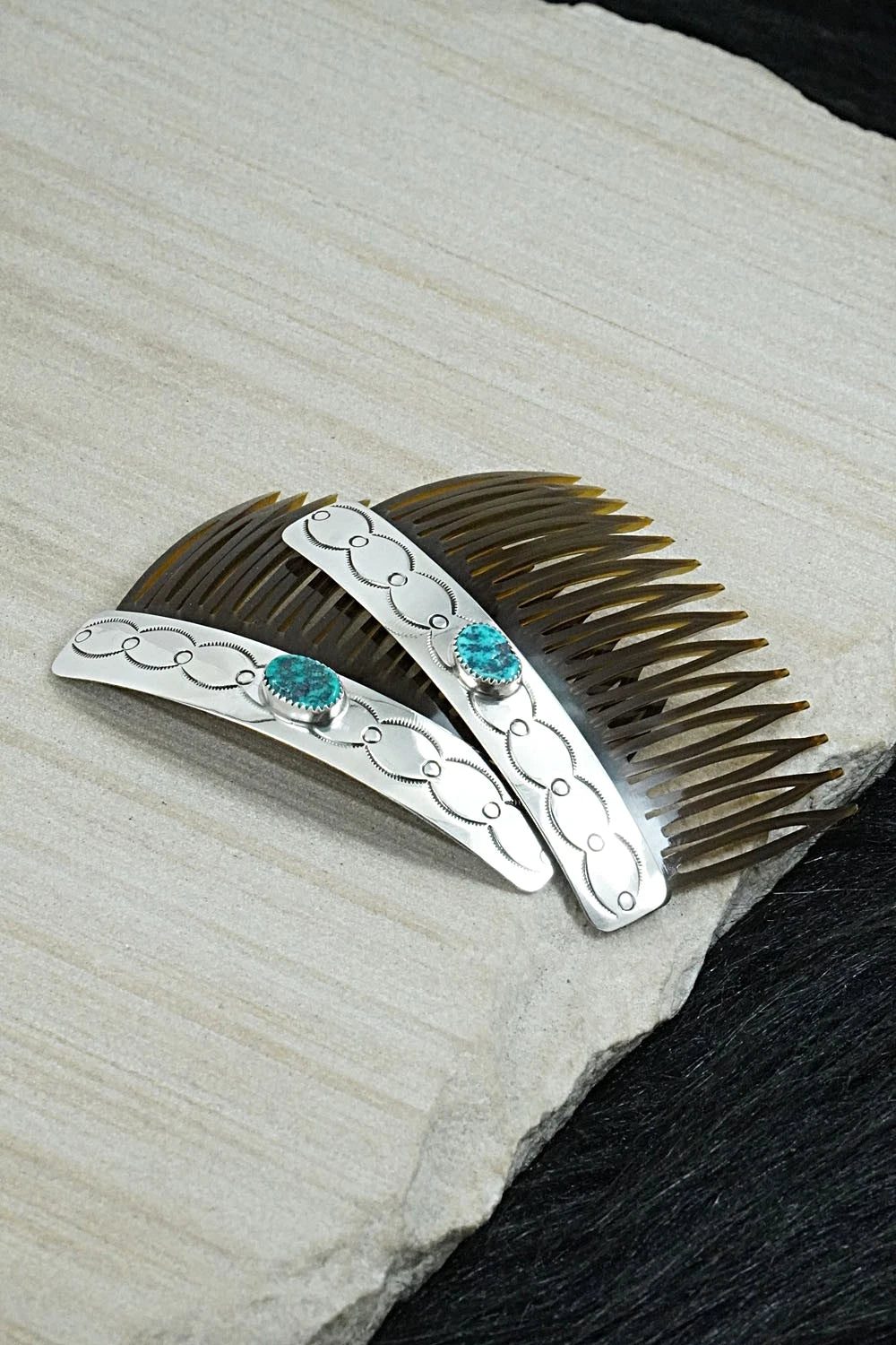 Turquoise & Sterling Silver Hair Combs - Jolene Begay