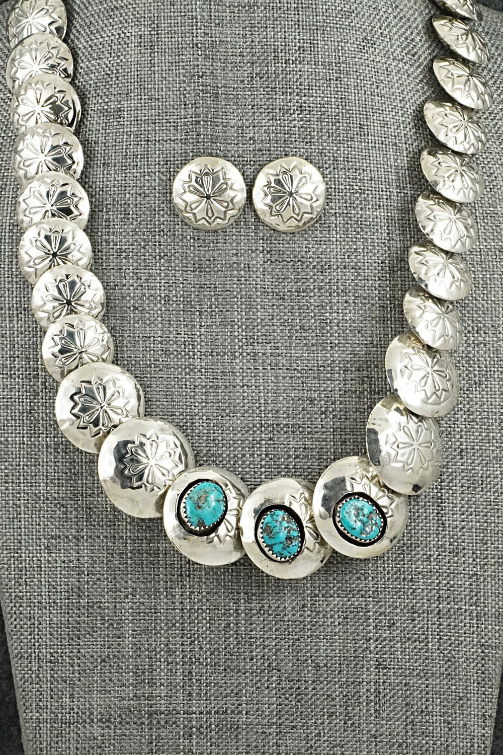 Turquoise & Sterling Silver Necklace and Earrings Set - Tim Thompson