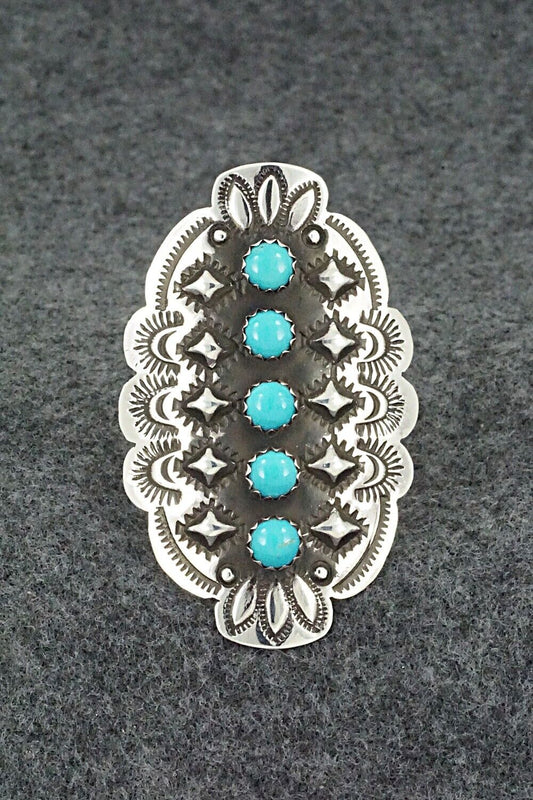 Turquoise & Sterling Silver Ring - Leander Tahe - Size 9