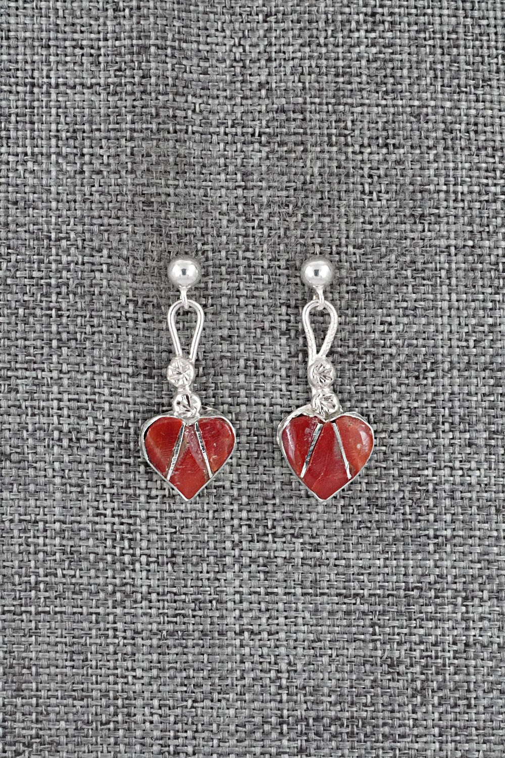 Coral Inlay & Sterling Silver Earrings - Ola Eriacho