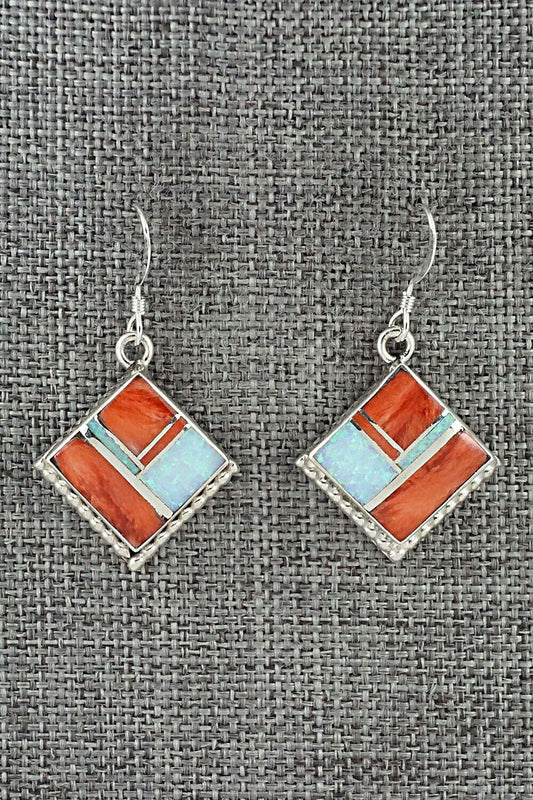 Spiny Oyster, Opalite & Sterling Silver Inlay Earrings - James Manygoats