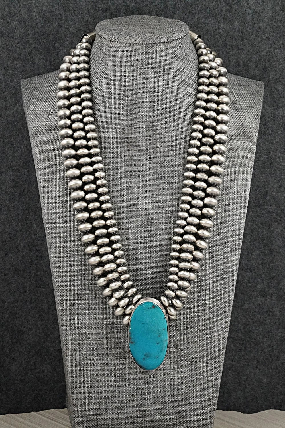 Turquoise & Sterling Silver Navajo Pearl Necklace - Gruber & Halwood