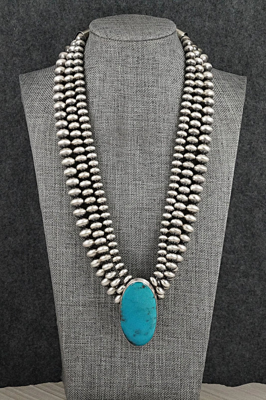 Turquoise & Sterling Silver Navajo Pearl Necklace - Gruber & Halwood