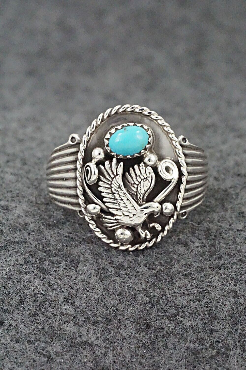 Turquoise & Sterling Silver Ring - Jeannette Saunders - Size 13.5