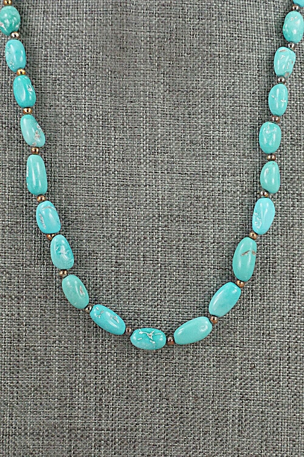 Turquoise & Sterling Silver Necklace 28" - Doreen Jake