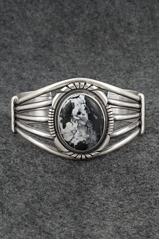 White Buffalo & Sterling Silver Bracelet - Mark Yazzie