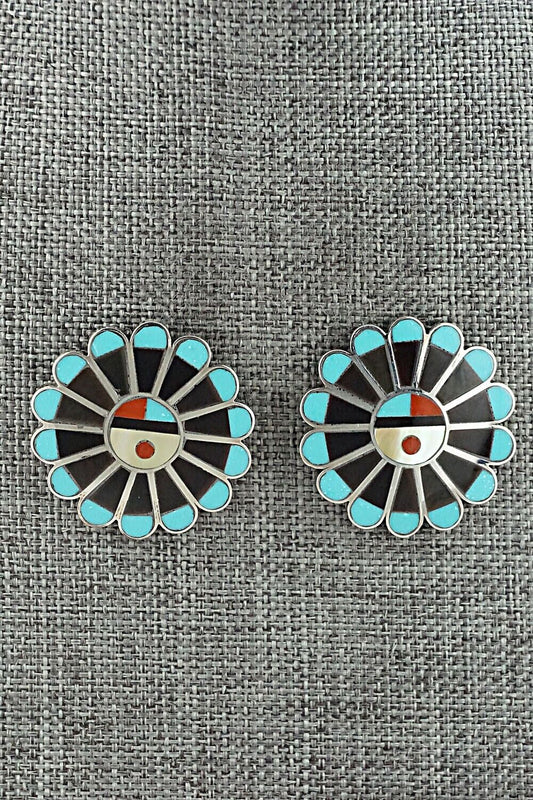 Multi Stone Inlay & Sterling Silver Earrings - Adrian Wallace