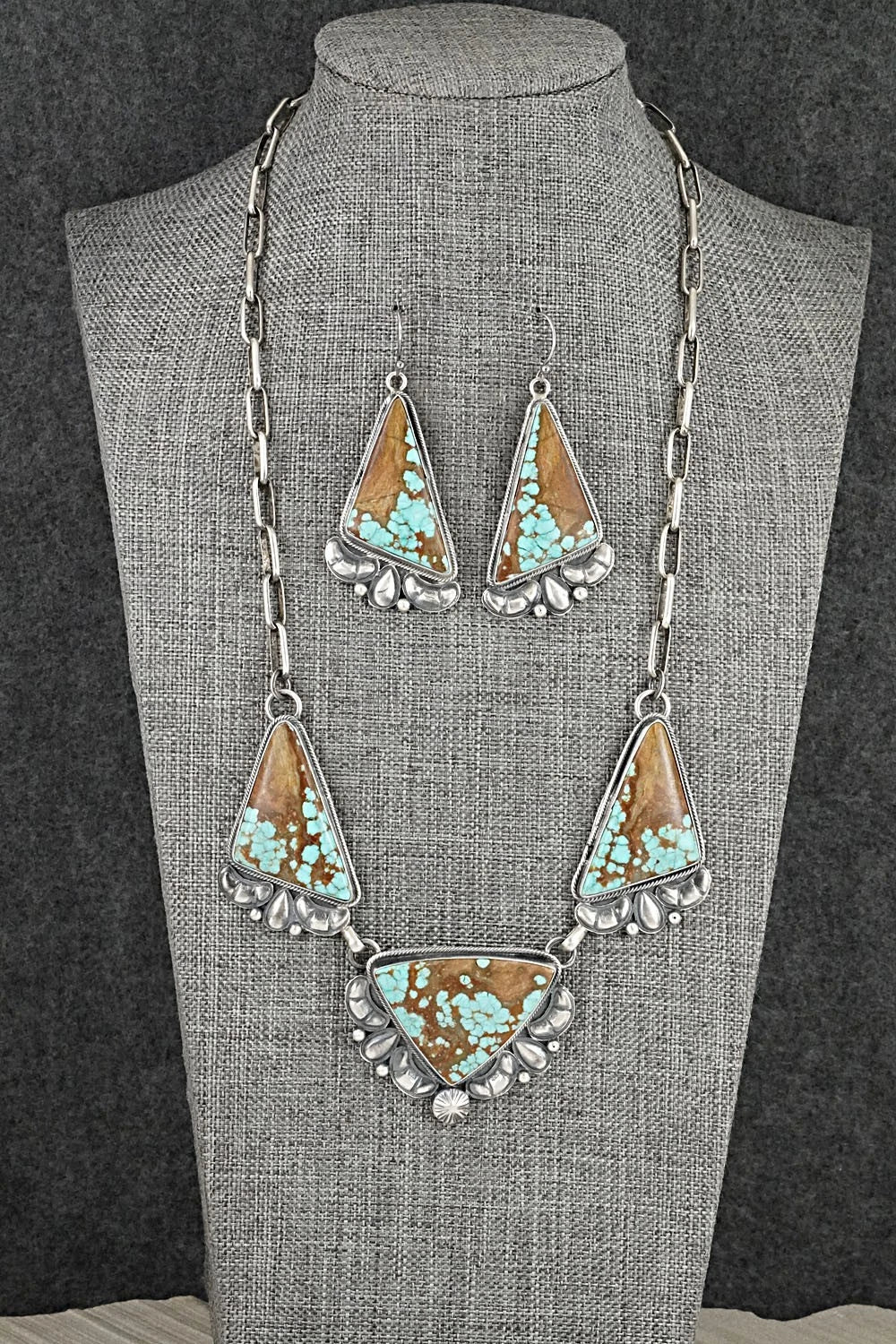 Turquoise & Sterling Silver Necklace and Earrings Set - Paul Livingston