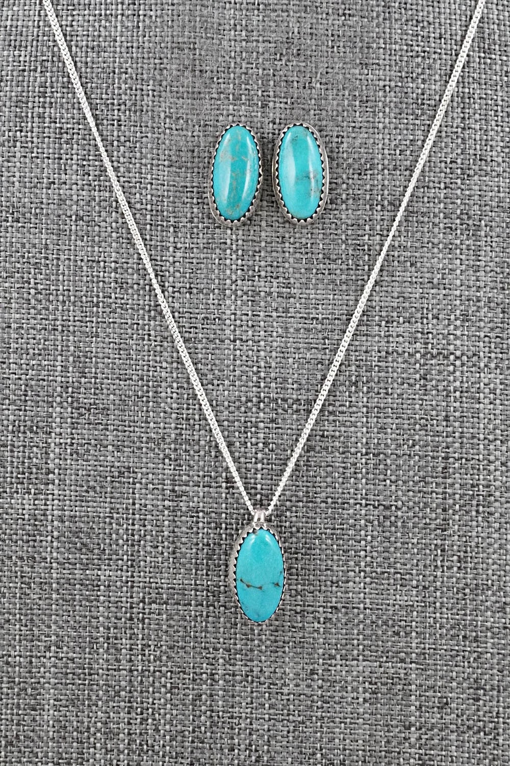 Turquoise & Sterling Silver Necklace and Earrings Set - Murray Hannaweeka