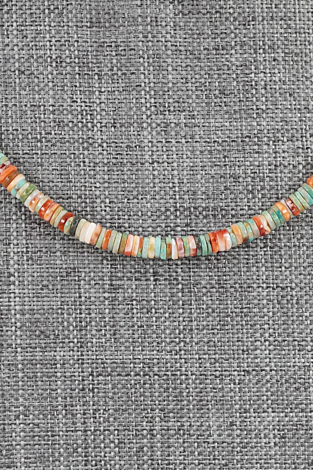 Turquoise, Spiny Oyster & Sterling Silver Necklace 17" - Doreen Jake