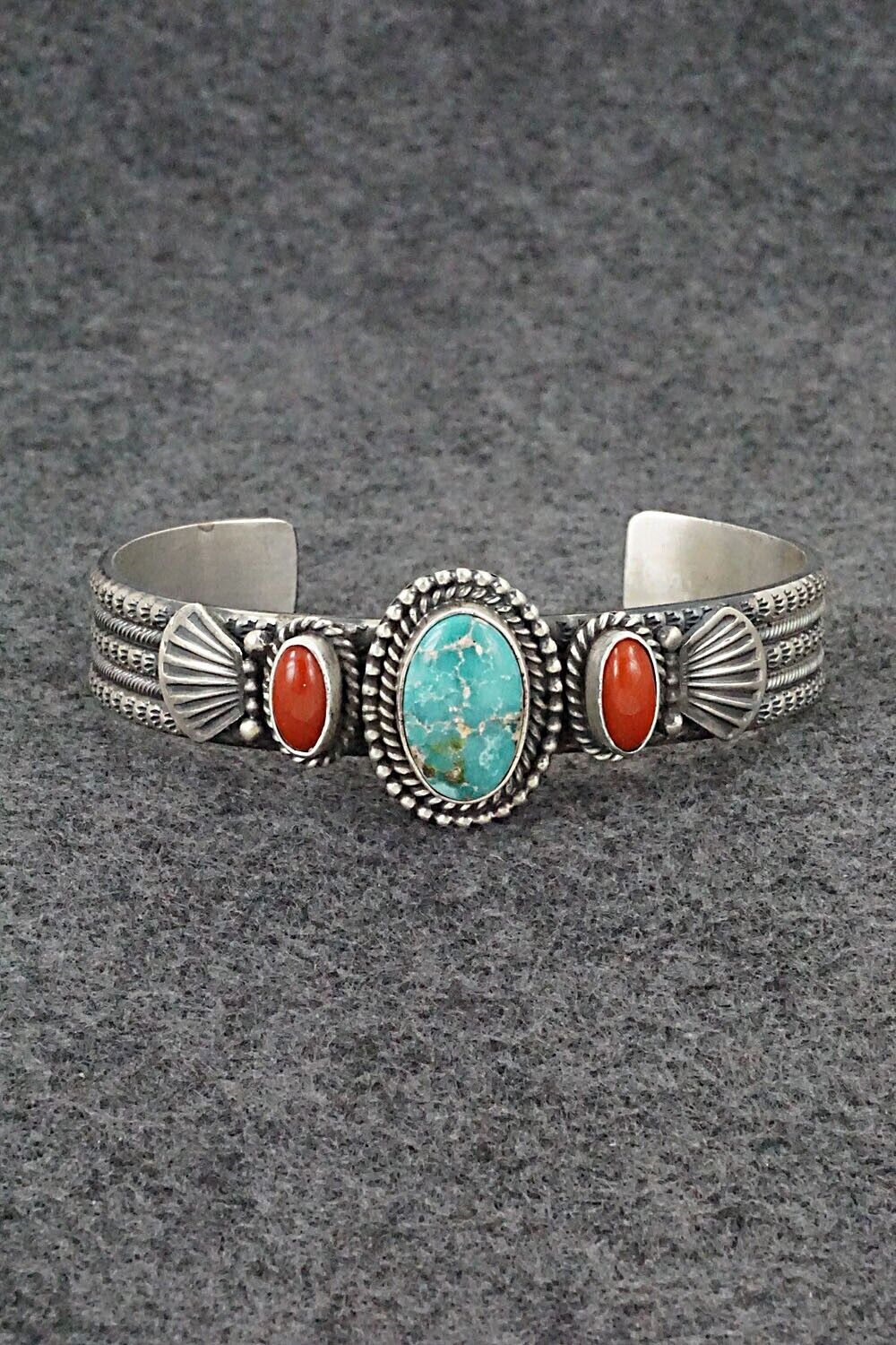 Turquoise, Coral & Sterling Silver Bracelet - Michael Calladitto