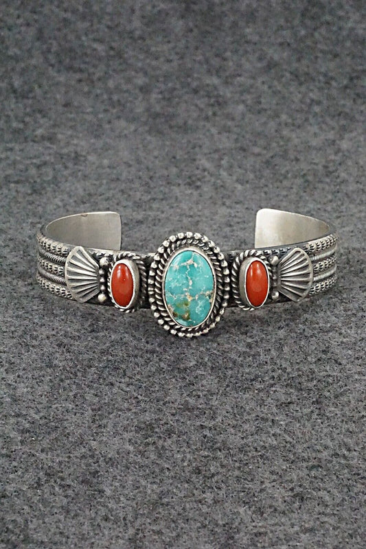 Turquoise, Coral & Sterling Silver Bracelet - Michael Calladitto