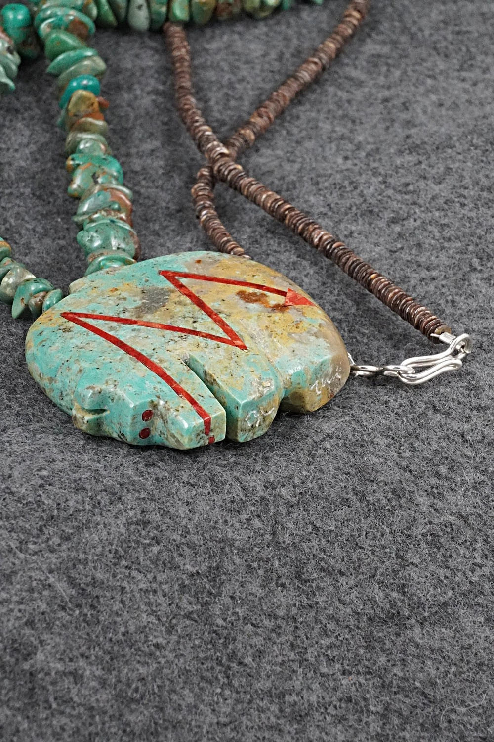 Turquoise Zuni Fetish Carving & Sterling Silver Necklace - Bernard Laiwakete