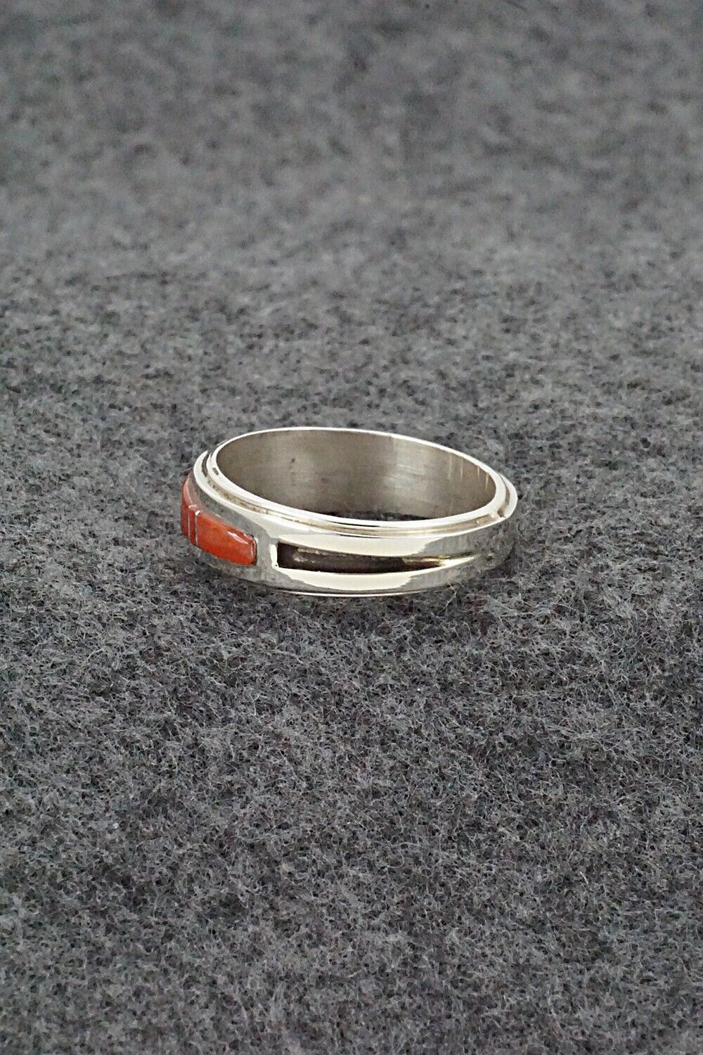 Coral & Sterling Silver Inlay Ring - Wilbert Muskett Jr. - Size 9