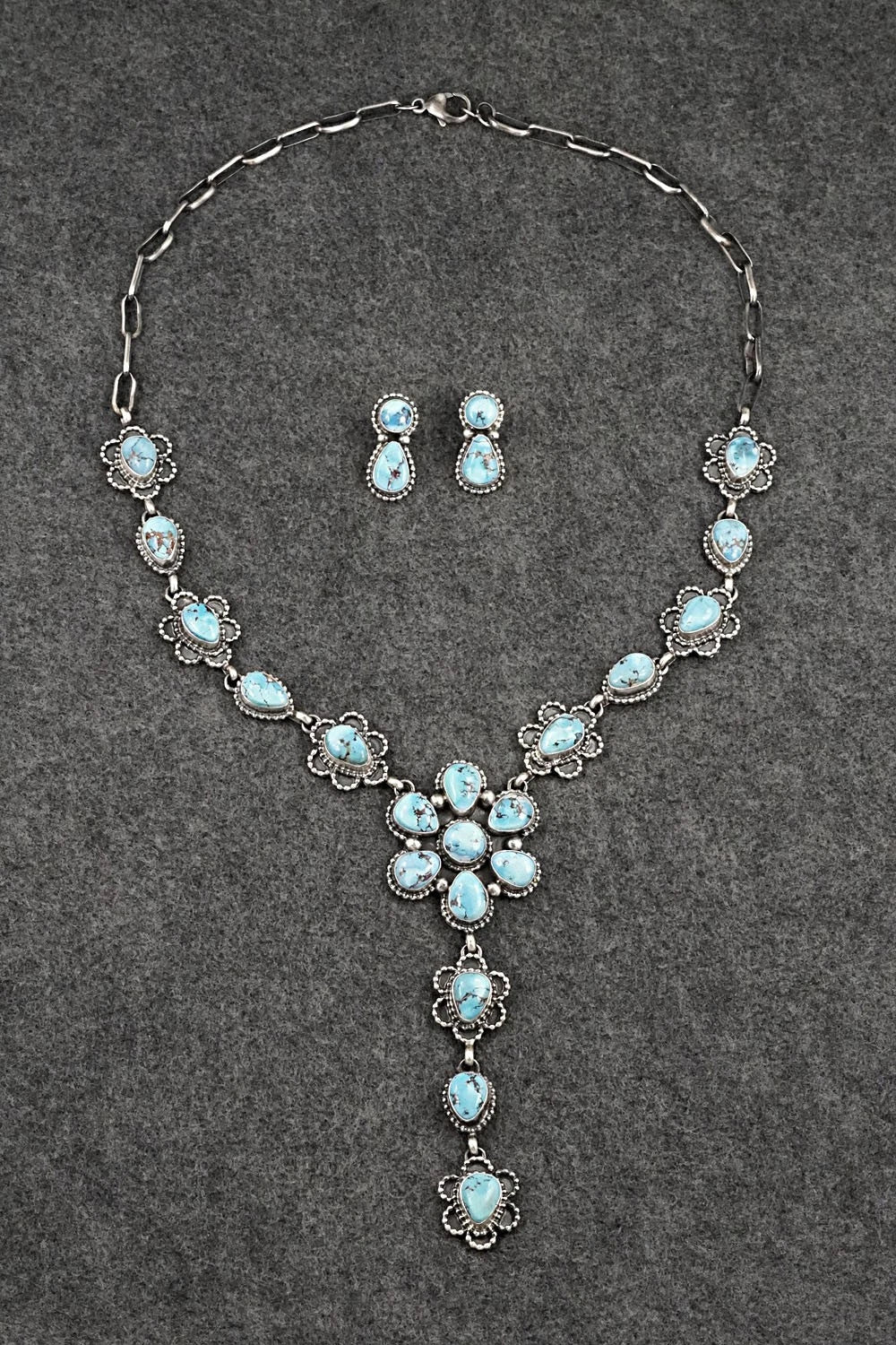 Turquoise & Sterling Silver Necklace and Earrings Set - Darrin Livingston