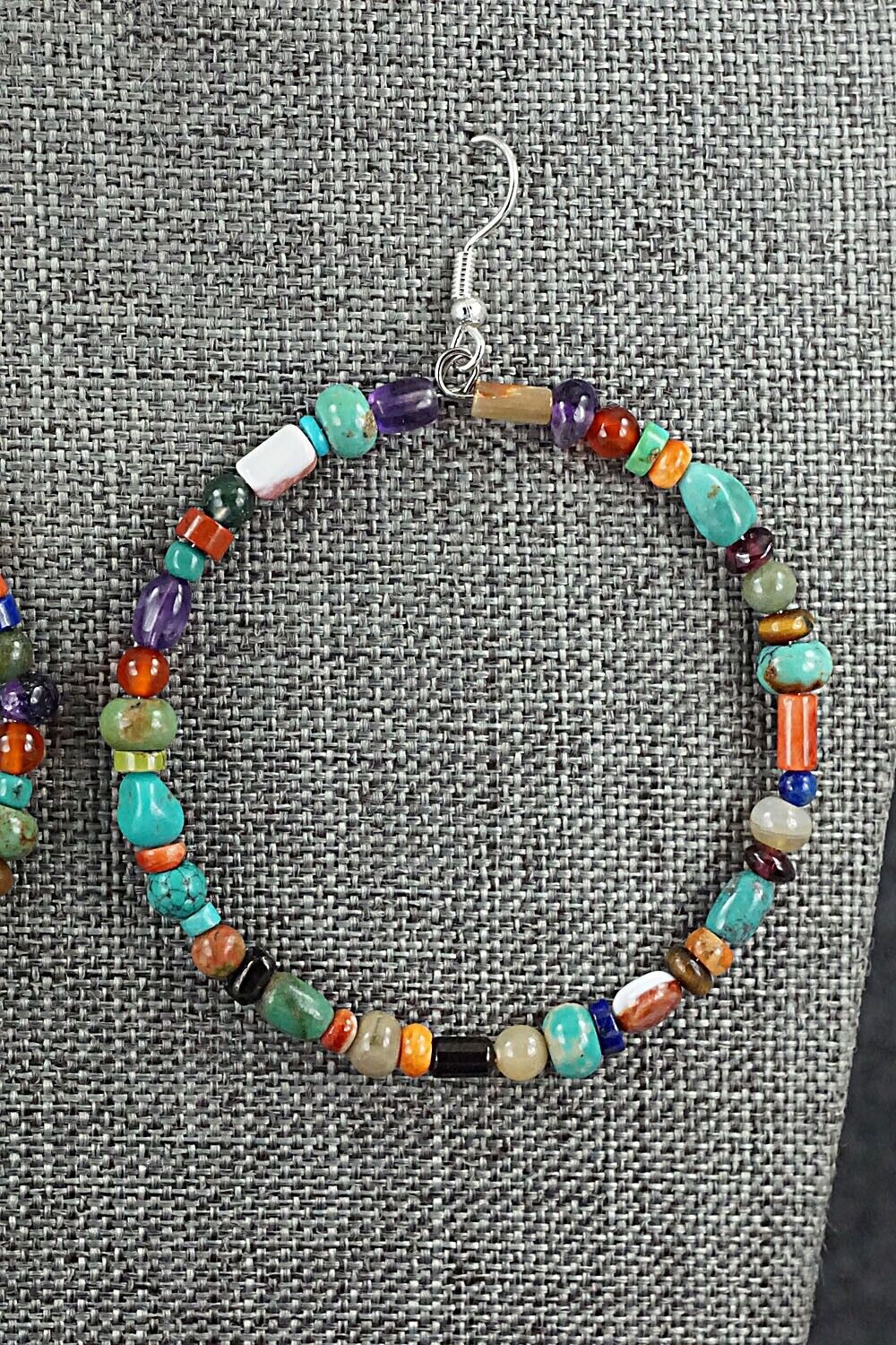 Multi Stone & Sterling Silver Hoop Earrings - Helen Tsosie