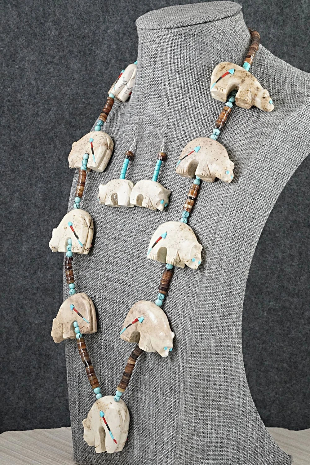 Multi-Stone Bear Fetish & Sterling Silver Necklace Set - Dannette Laate