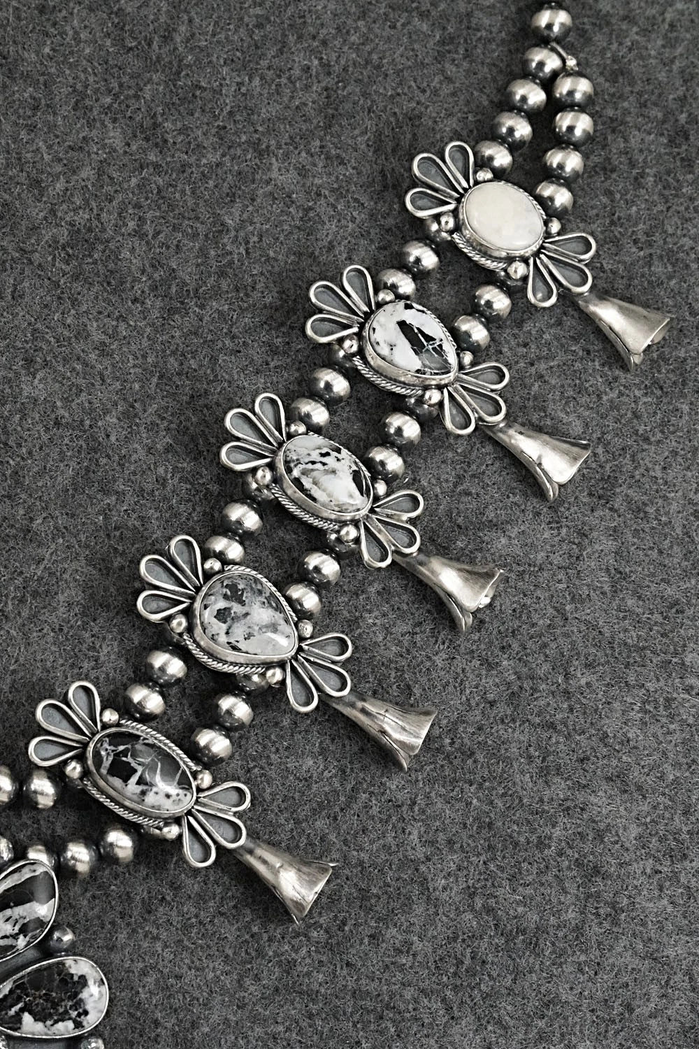 White Buffalo & Sterling Silver Squash Blossom Set - Darrin Livingston
