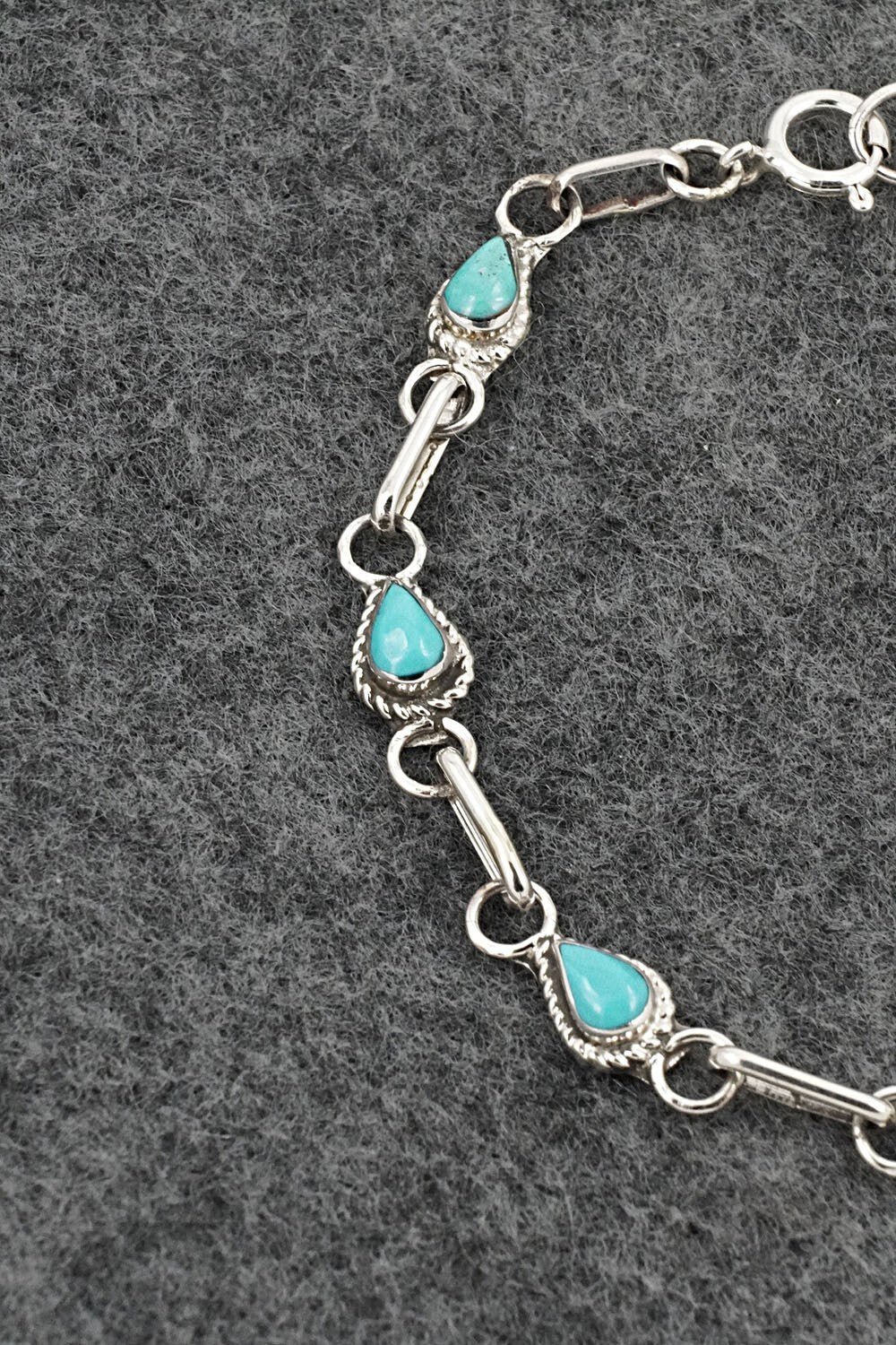 Turquoise & Sterling Silver Link Bracelet - Carol Lateyice