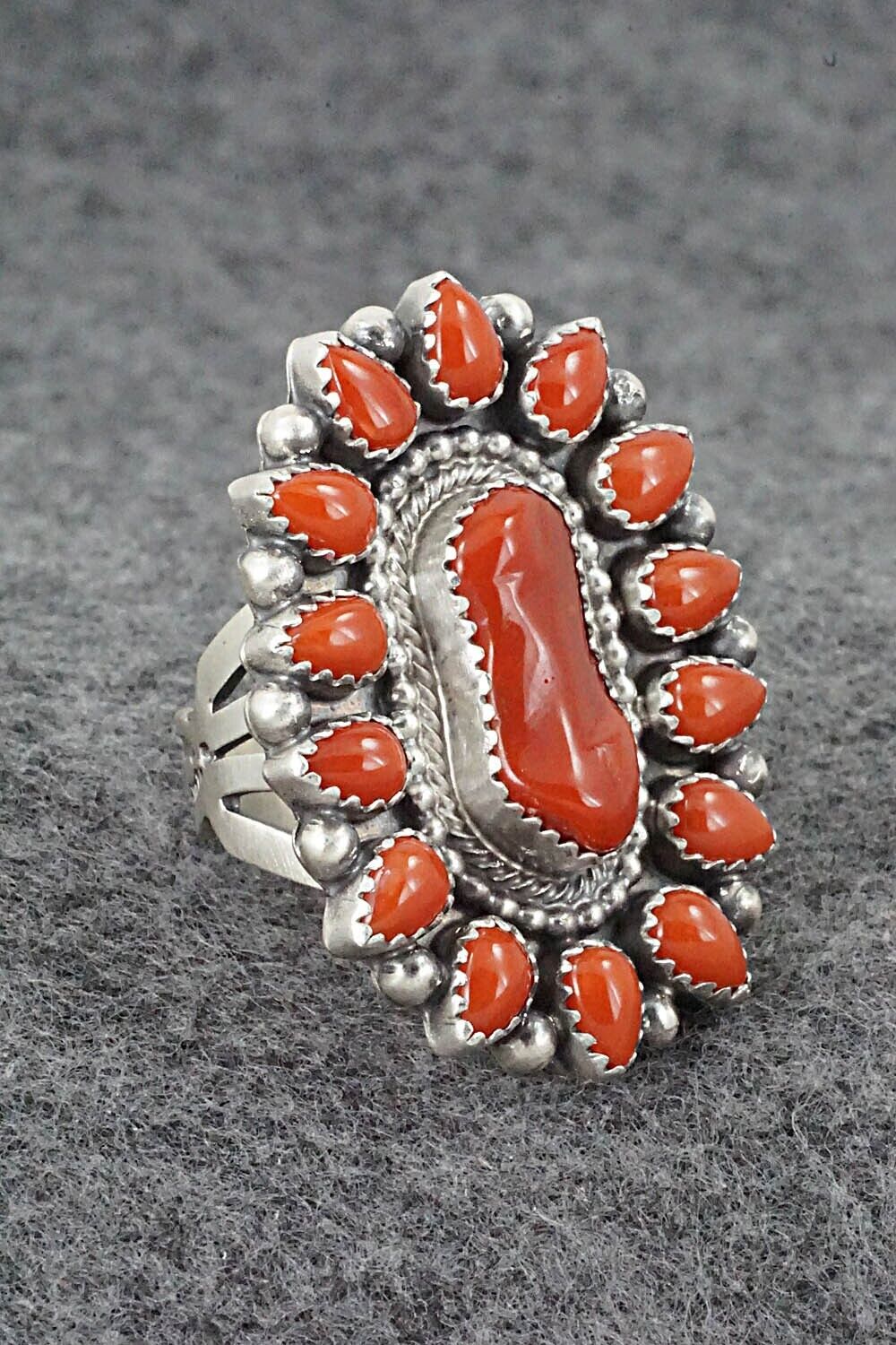 Coral & Sterling Silver Ring - Tom Lewis - Size 8