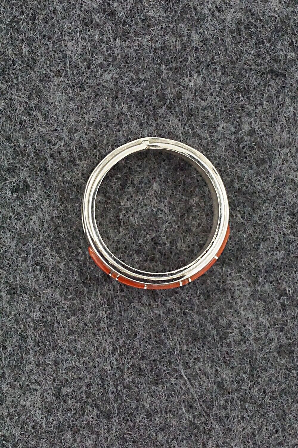 Coral & Sterling Silver Inlay Ring - Wilbert Muskett Jr. - Size 8