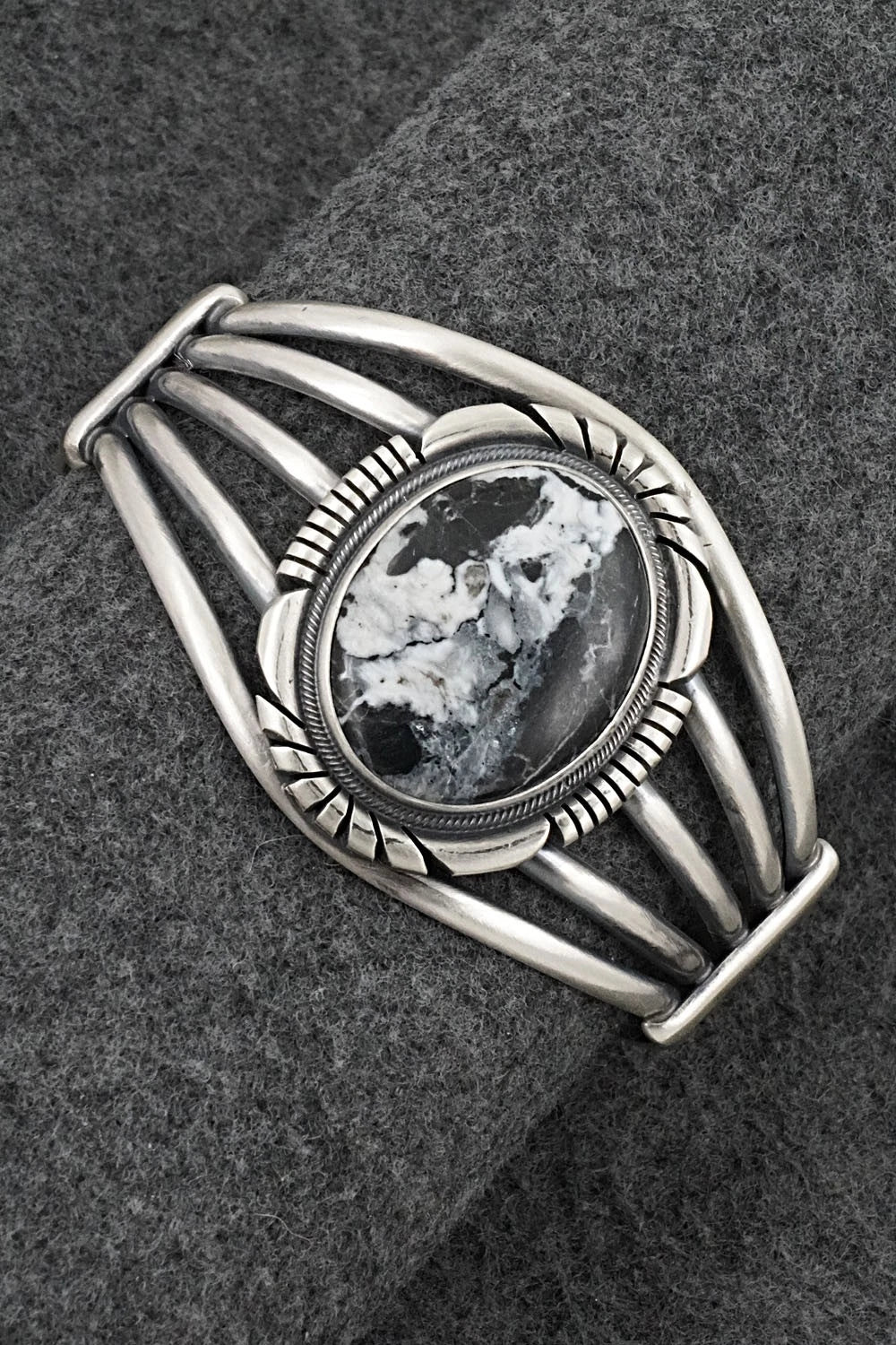 White Buffalo & Sterling Silver Bracelet - Mark Yazzie