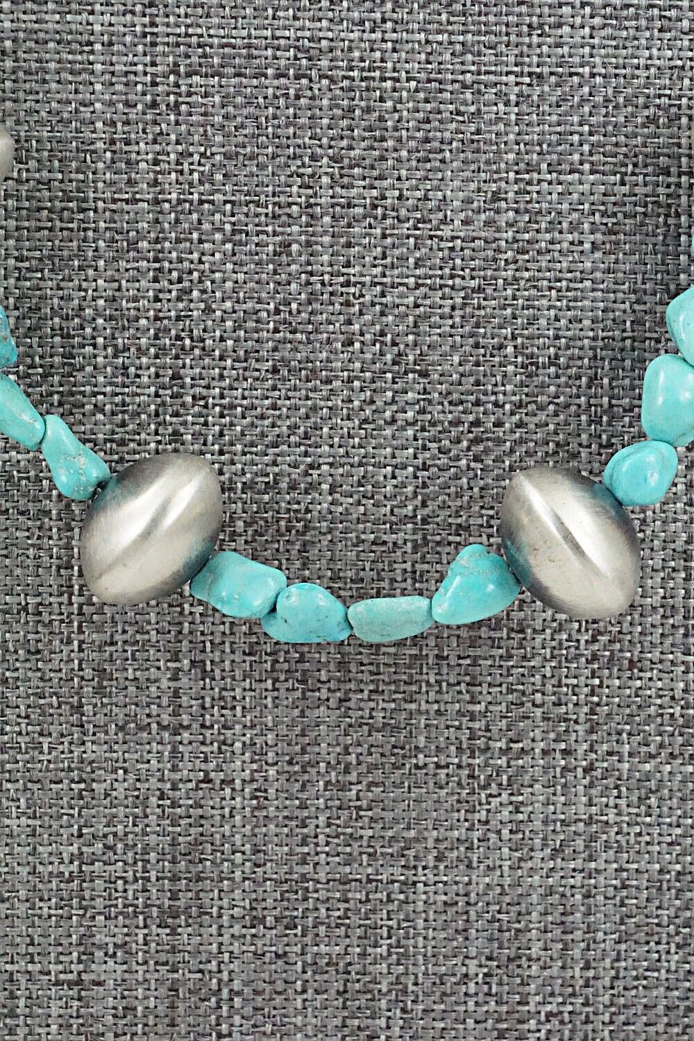 Turquoise & Sterling Silver Necklace 28" - Doreen Jake