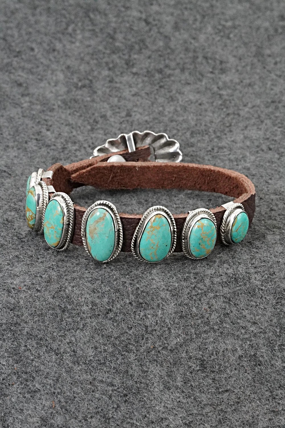 Turquoise, Sterling Silver & Leather Bracelet - Marlene Ramone