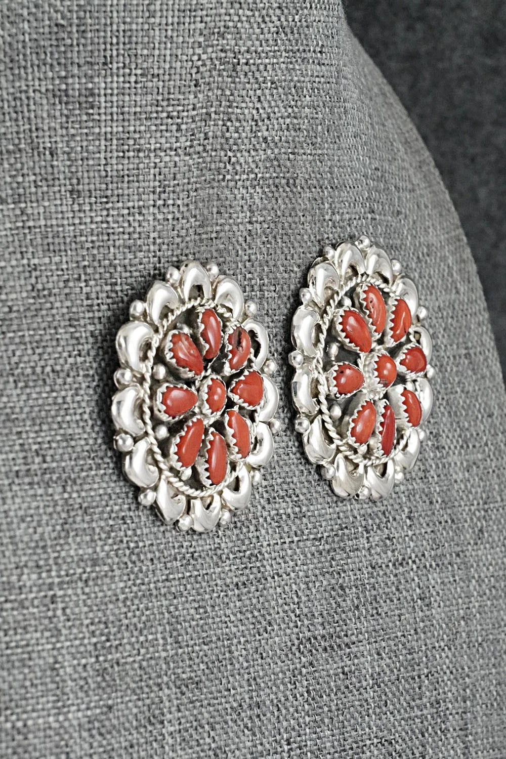 Coral & Sterling Silver Necklace and Earrings Set - Eunice Wilson