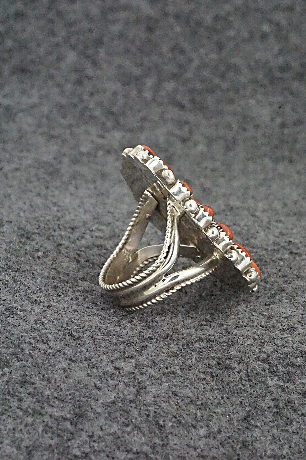 Coral & Sterling Silver Ring - Eunise Wilson - Size 8.5