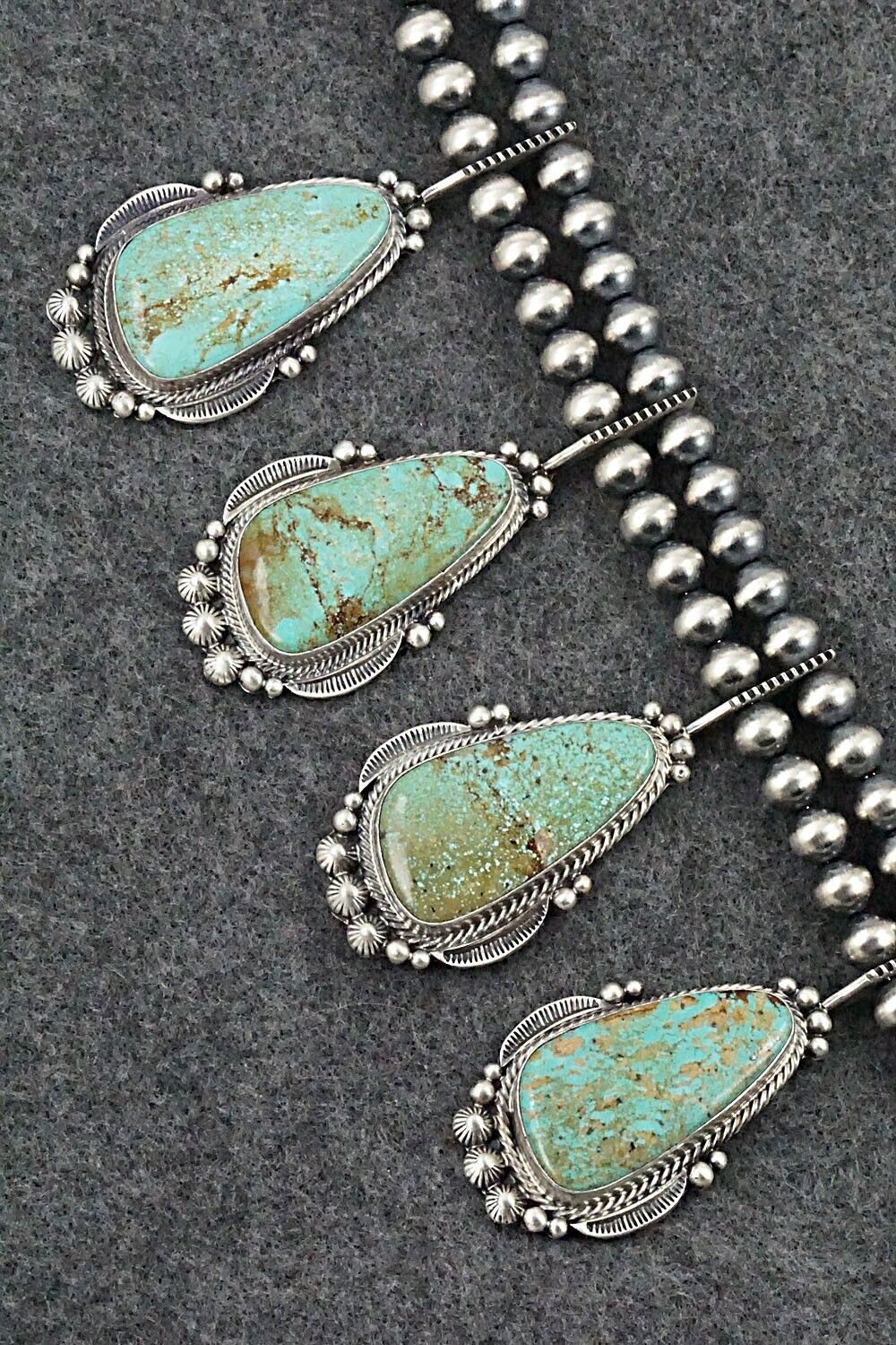 Turquoise & Sterling Silver Squash Blossom Set - Tom Lewis