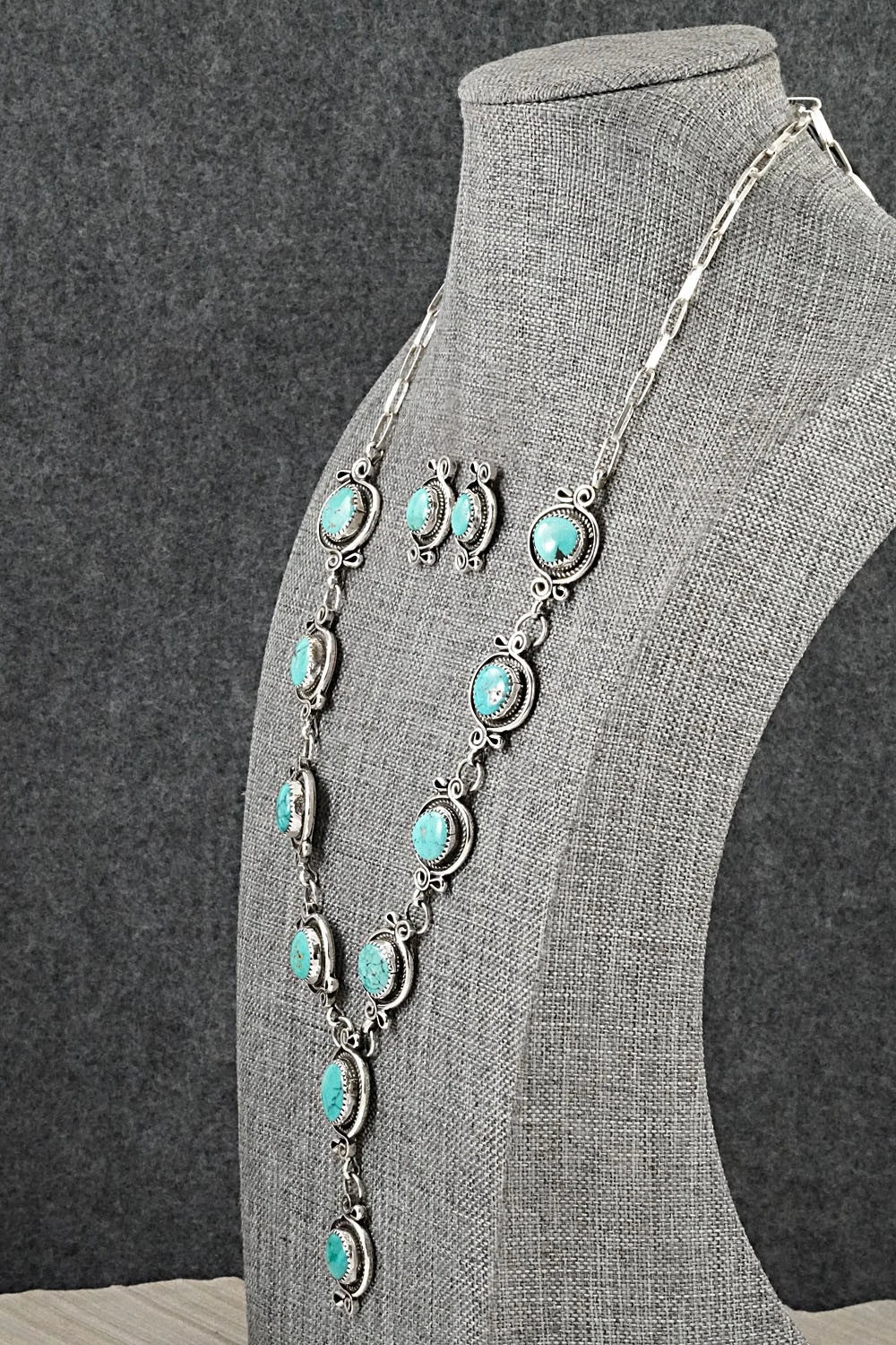 Turquoise & Sterling Silver Necklace and Earrings Set - Phil Nez